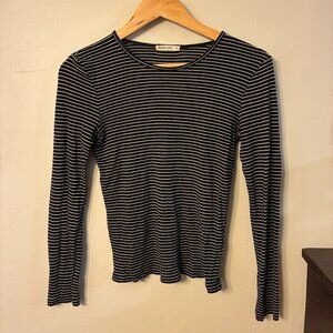 Black and White Striped Long Sleeve Ribbed Shirt from Marine Layer